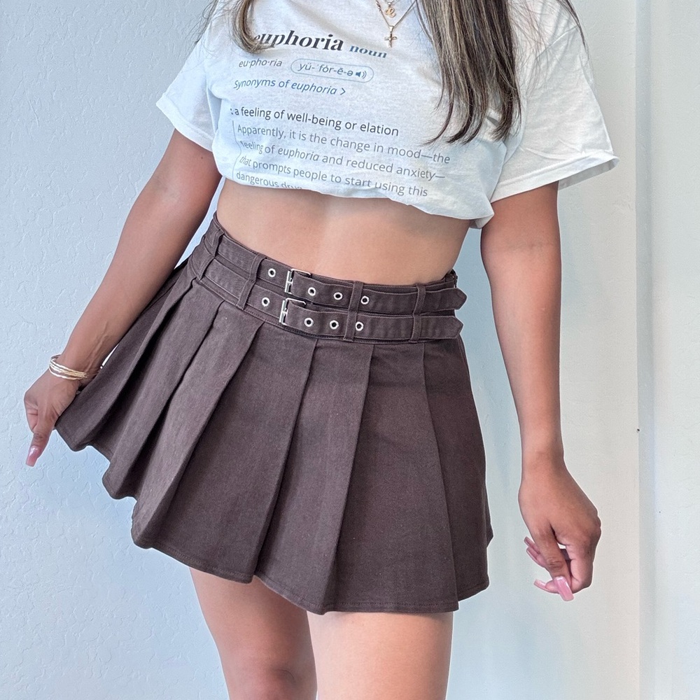 Windsor Brown Skater Mini Skirt with Pleats